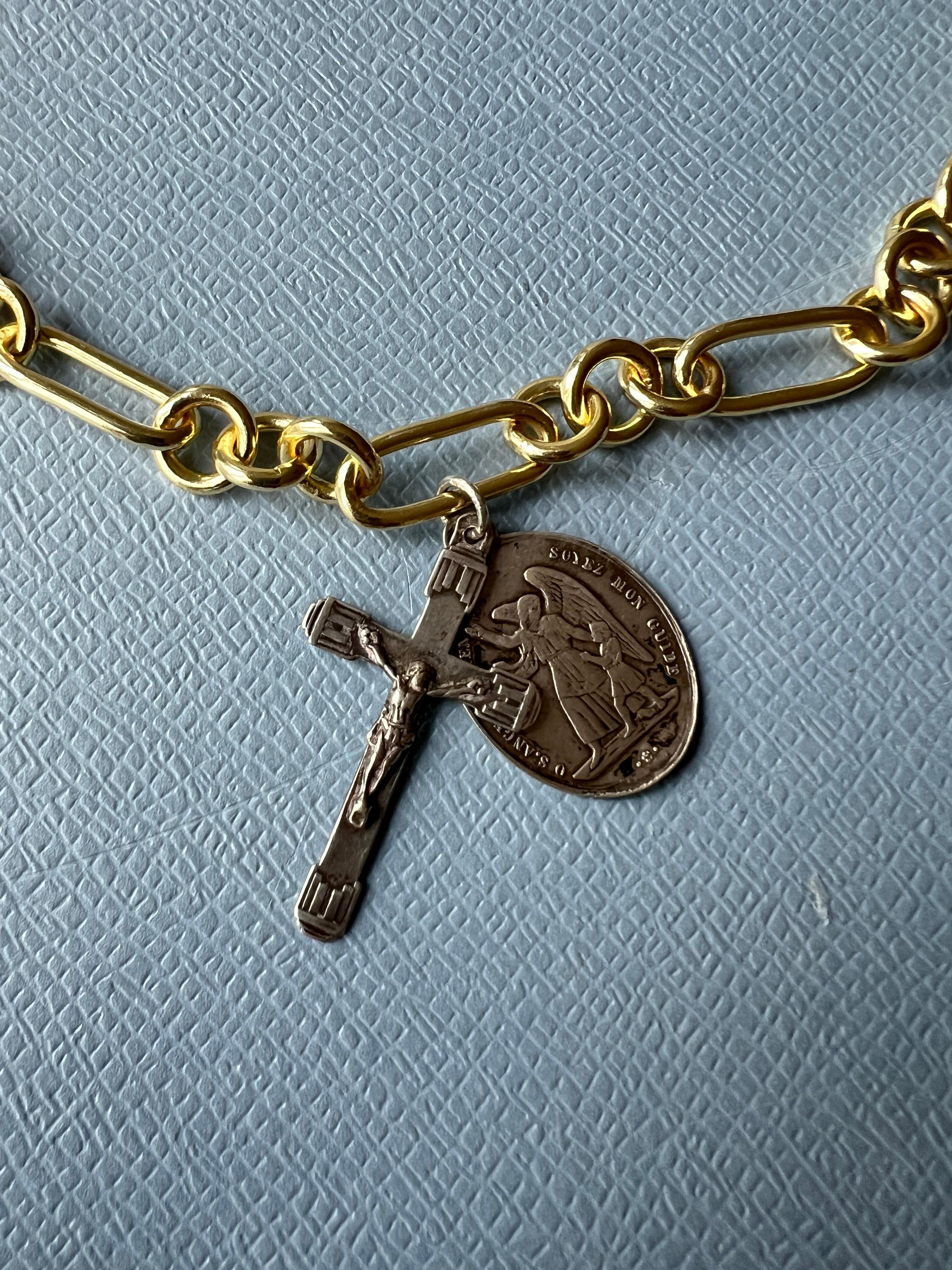 Pendant Necklace Chain Medal Cross Angel Choker Silver Gold Plated Vintage 5