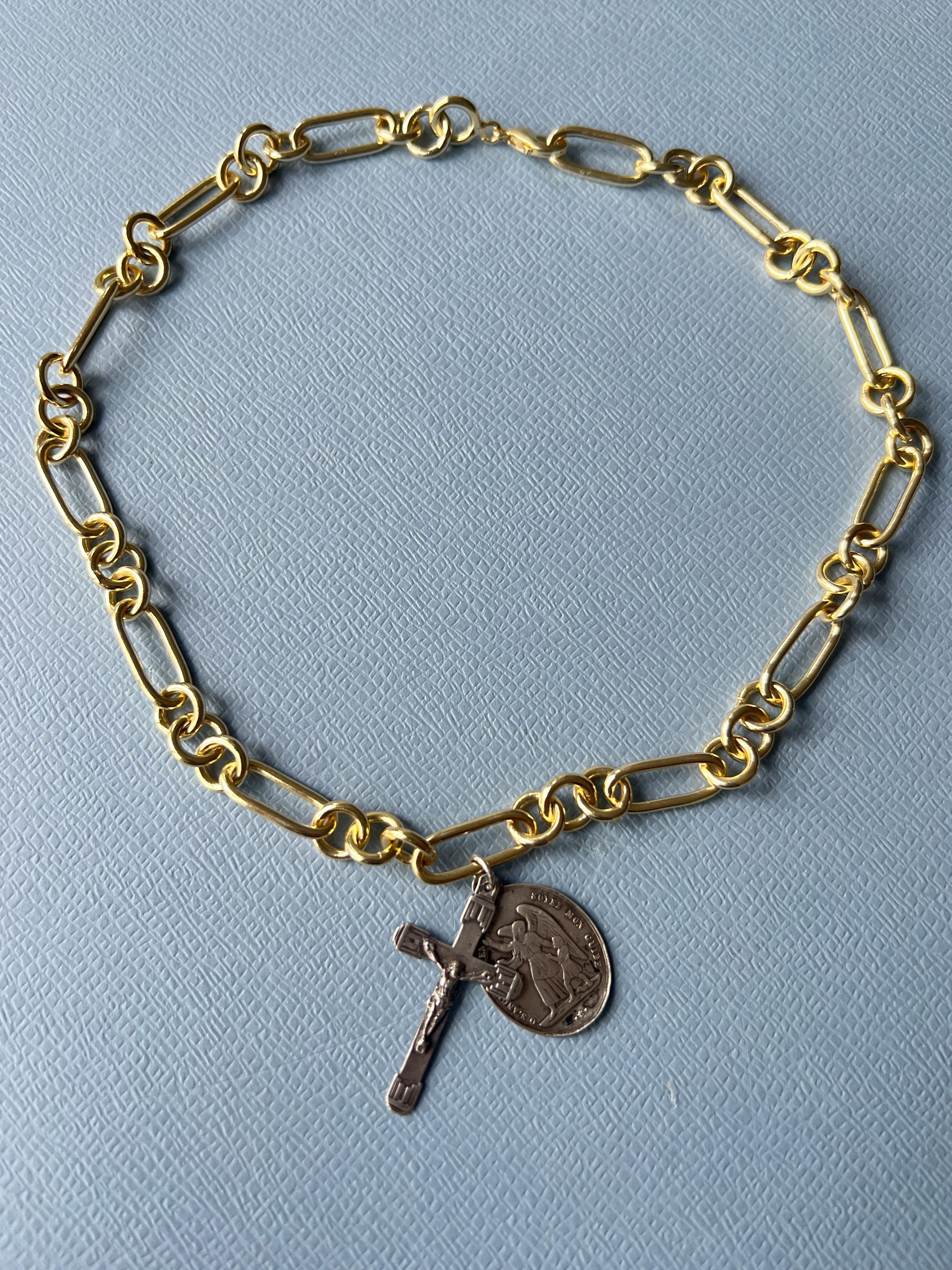 Pendant Necklace Chain Medal Cross Angel Choker Silver Gold Plated Vintage 6