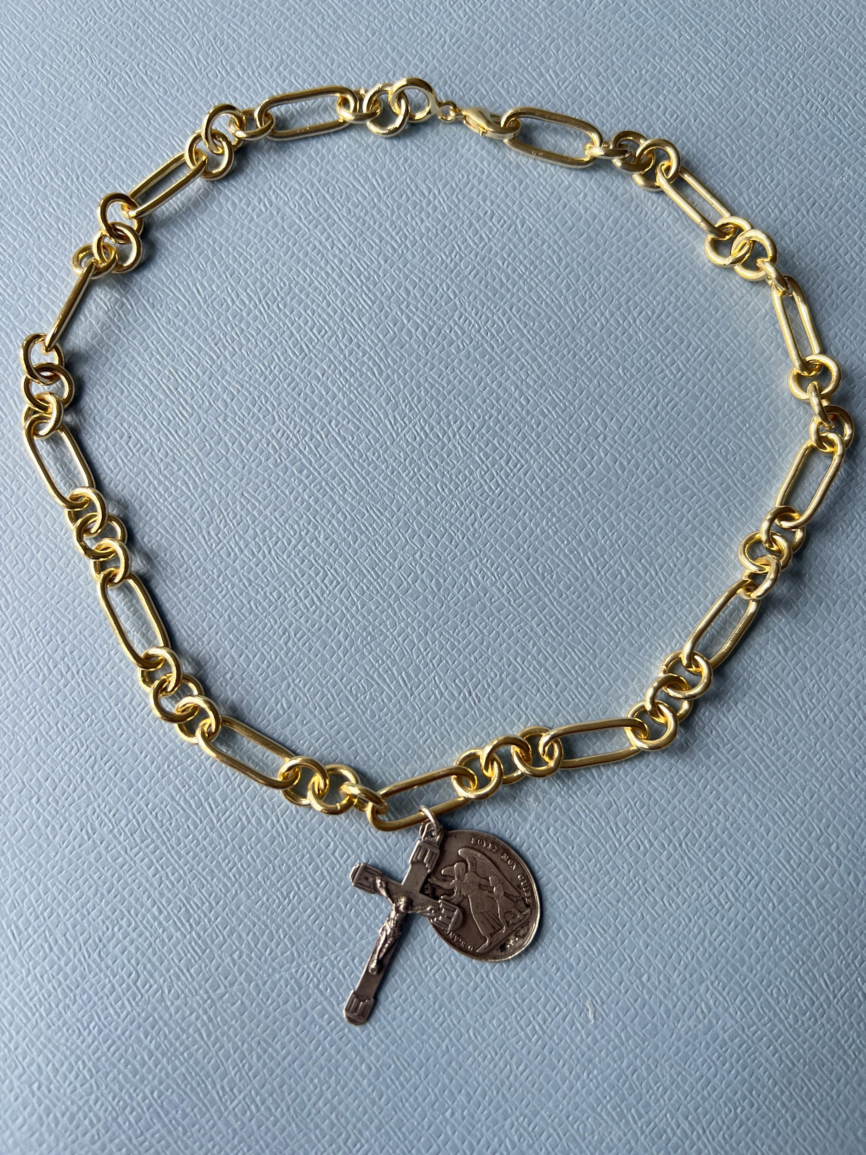 Pendant Necklace Chain Medal Cross Angel Choker Silver Gold Plated Vintage 7
