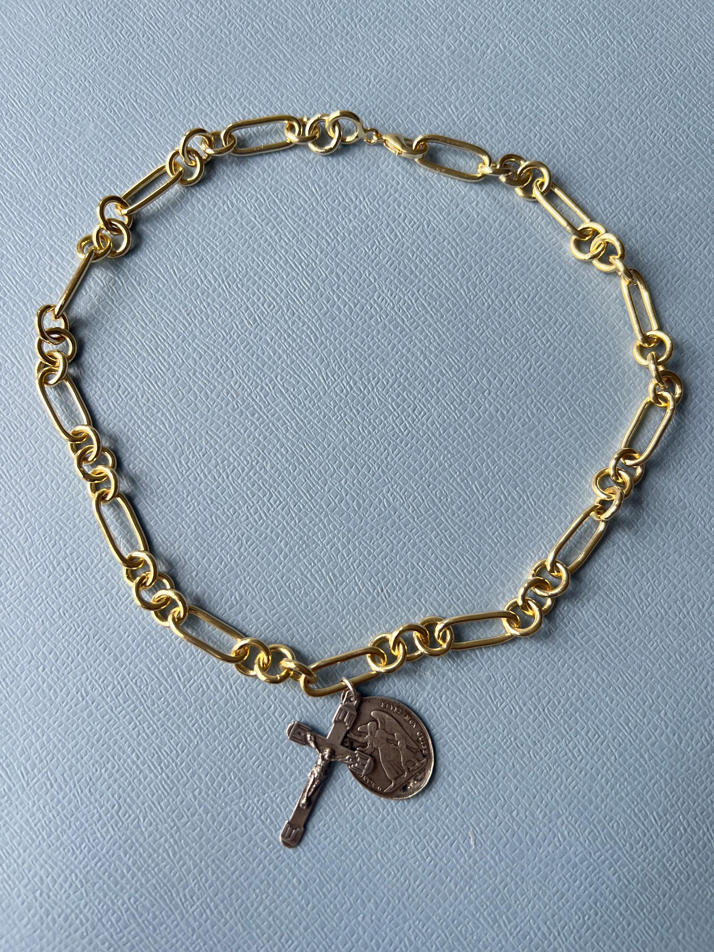 Pendant Necklace Chain Medal Cross Angel Choker Silver Gold Plated Vintage 9