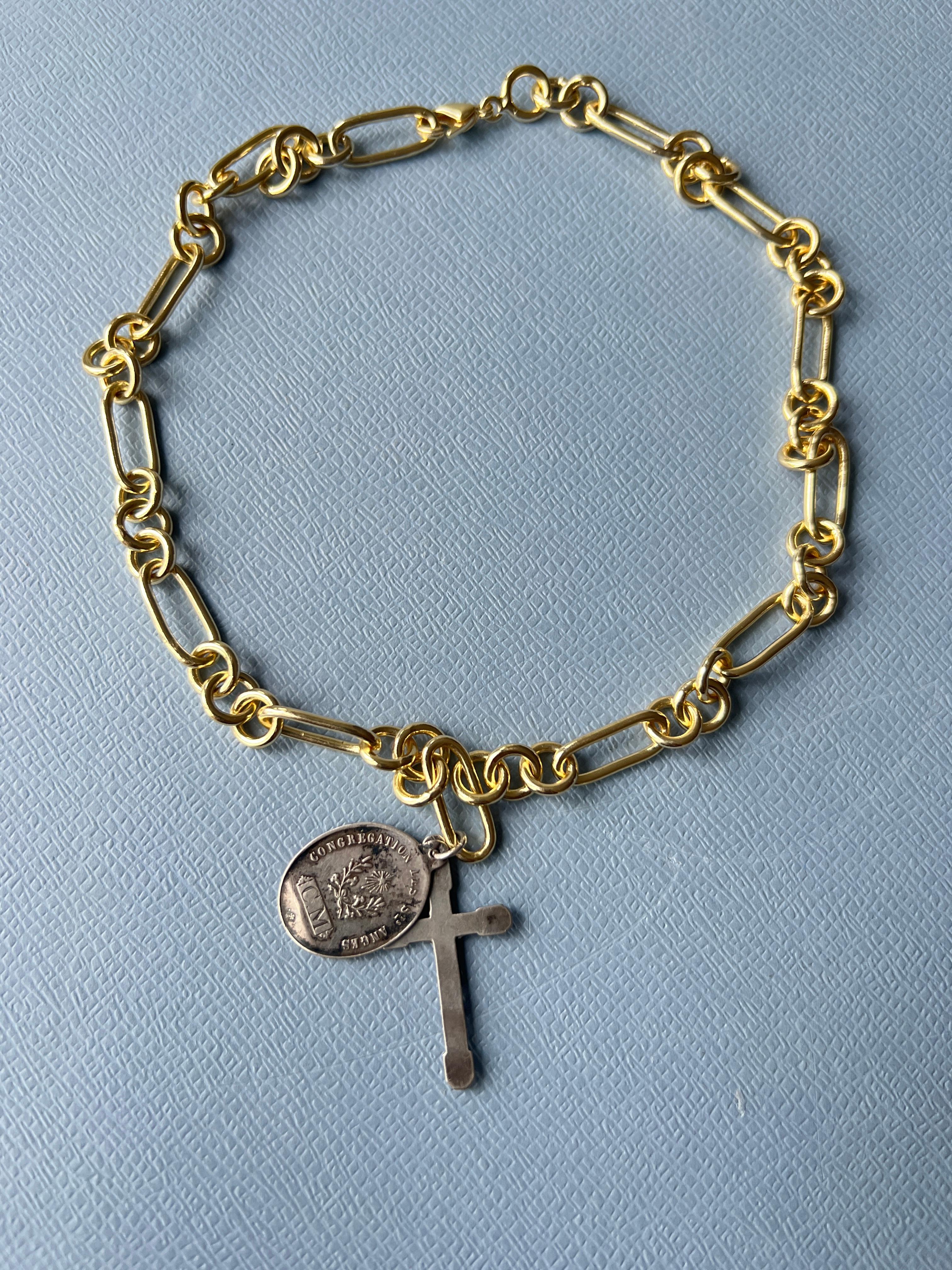 Pendant Necklace Chain Medal Cross Angel Choker Silver Gold Plated Vintage 11
