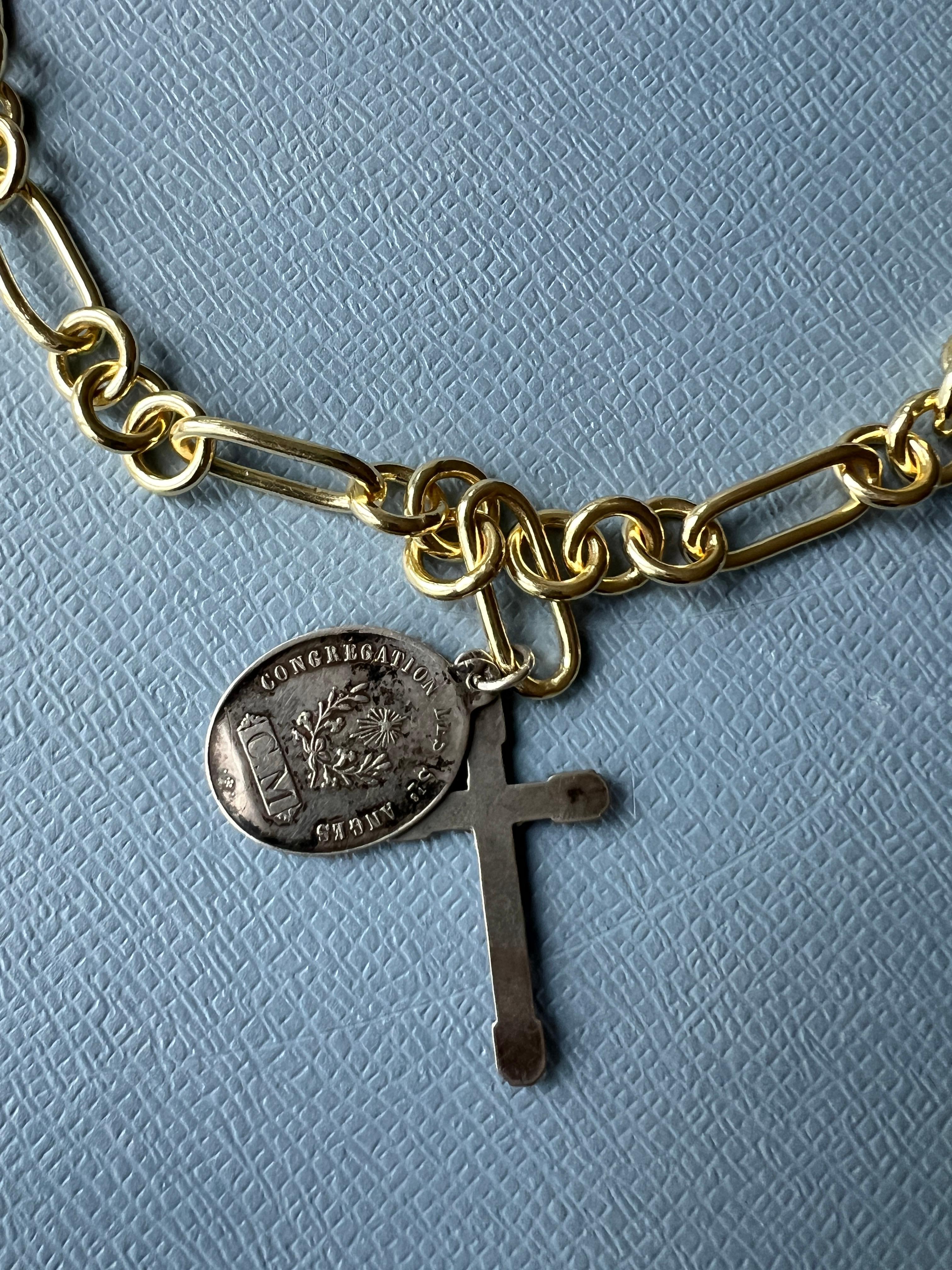 Pendant Necklace Chain Medal Cross Angel Choker Silver Gold Plated Vintage 12