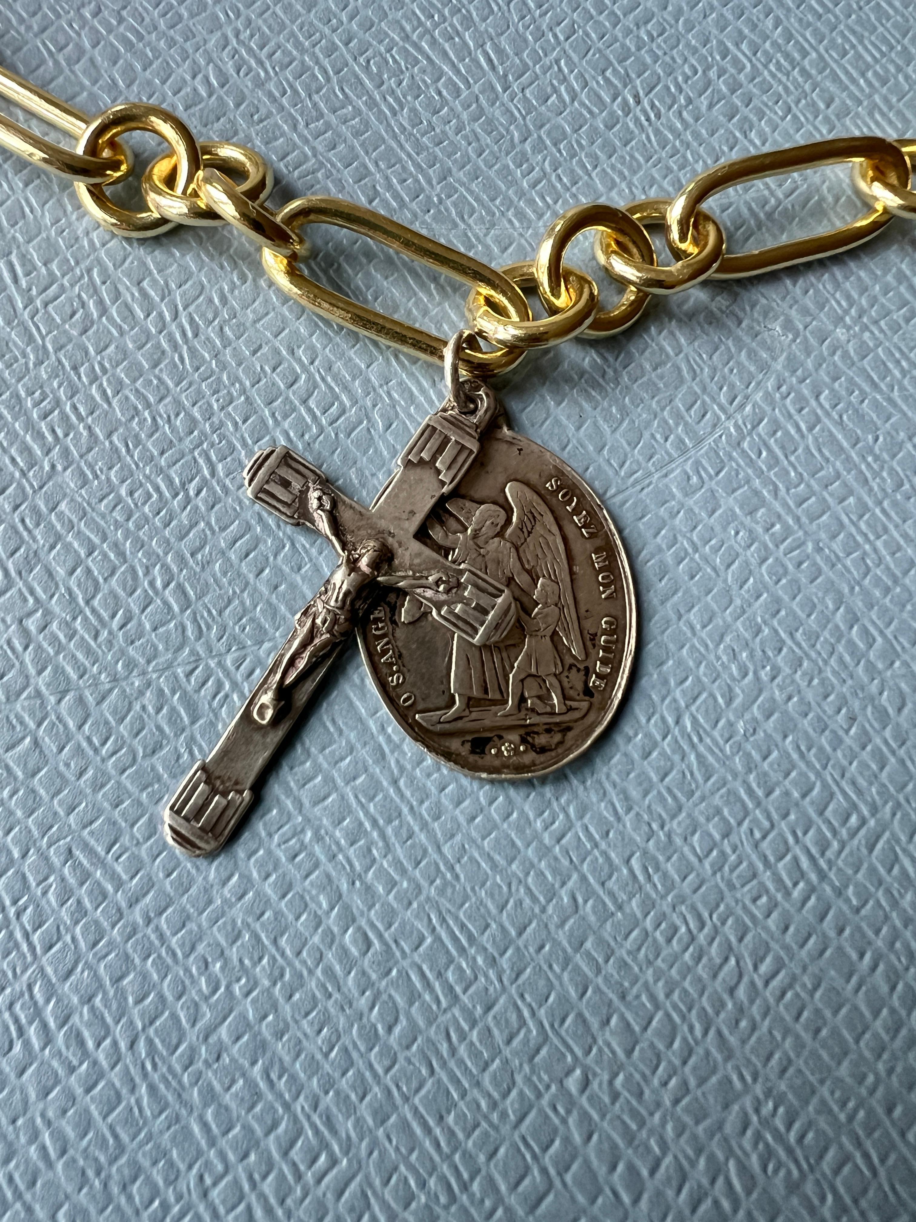 Contemporary Pendant Necklace Chain Medal Cross Angel Choker Silver Gold Plated Vintage