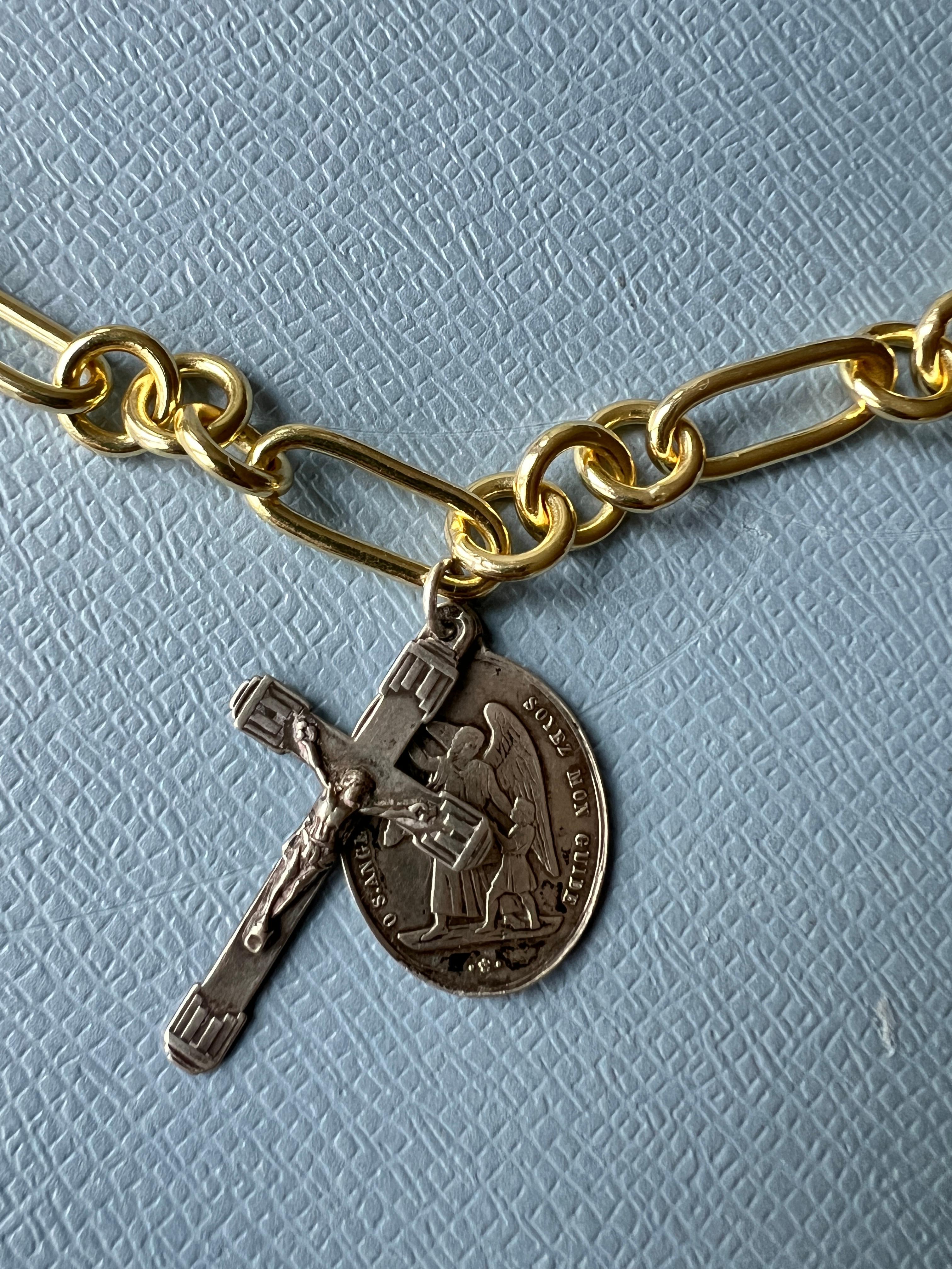 Pendant Necklace Chain Medal Cross Angel Choker Silver Gold Plated Vintage 1