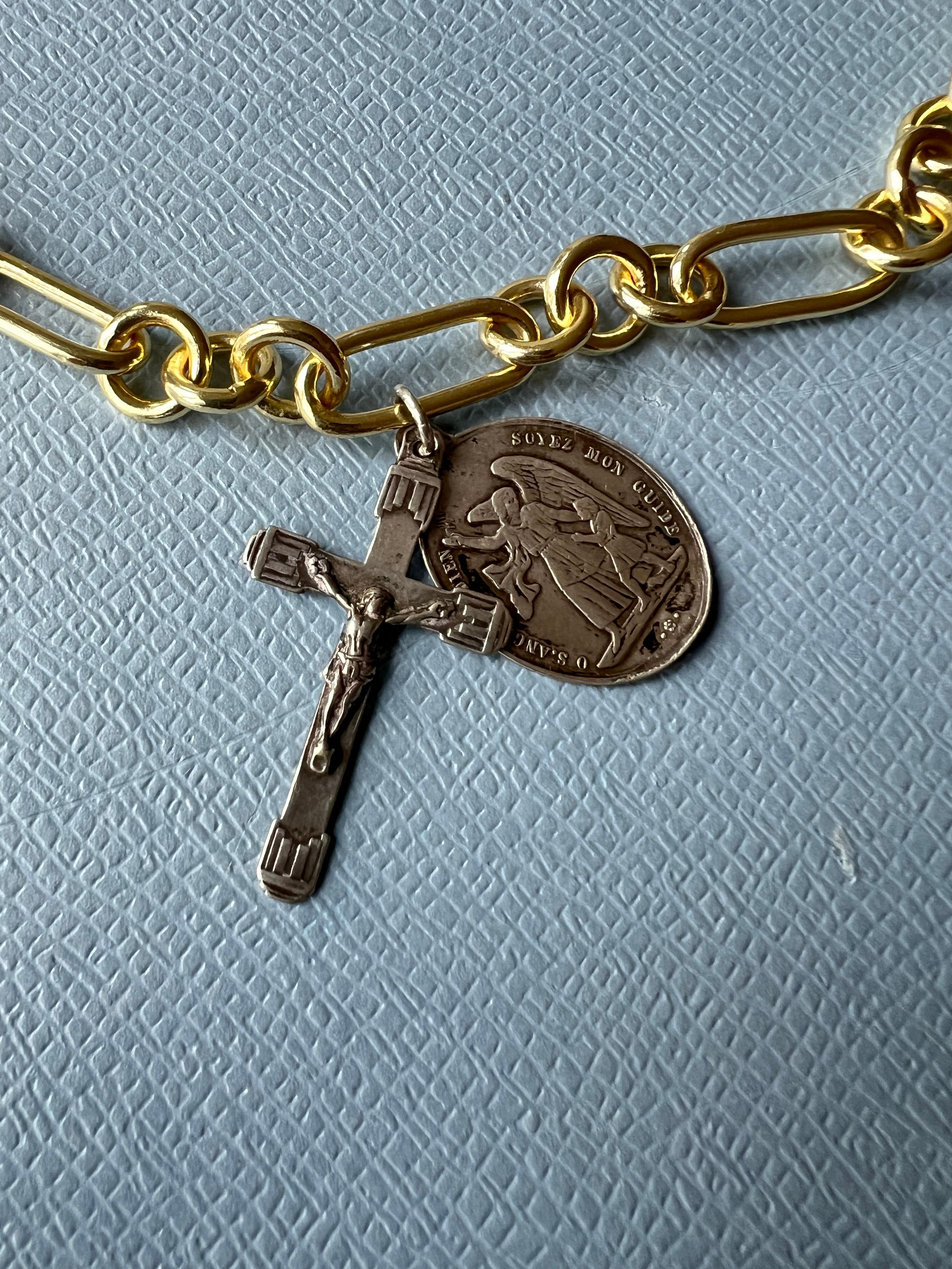 Pendant Necklace Chain Medal Cross Angel Choker Silver Gold Plated Vintage 2