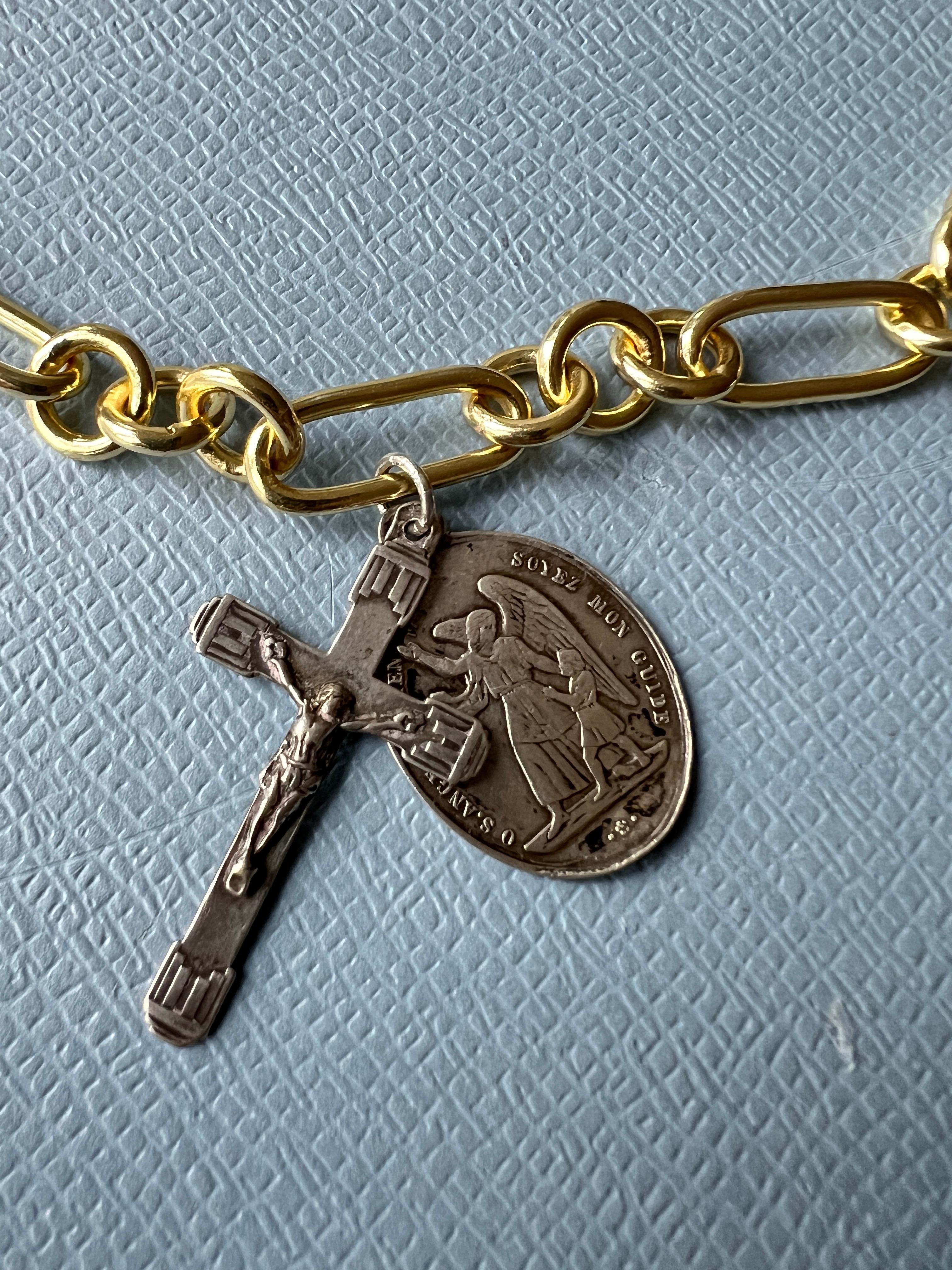 Pendant Necklace Chain Medal Cross Angel Choker Silver Gold Plated Vintage 4