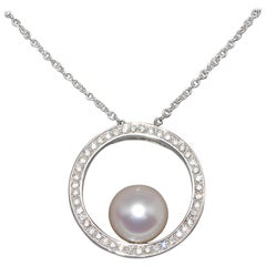 Collar Colgante Perla Cultivada Diamantes Blancos Oro Blanco 18 Kilates