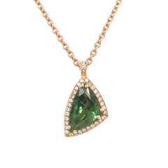 Pendant Necklace Green Saphir 2, 27 Carats Diamonds Rose Gold 18 Carats