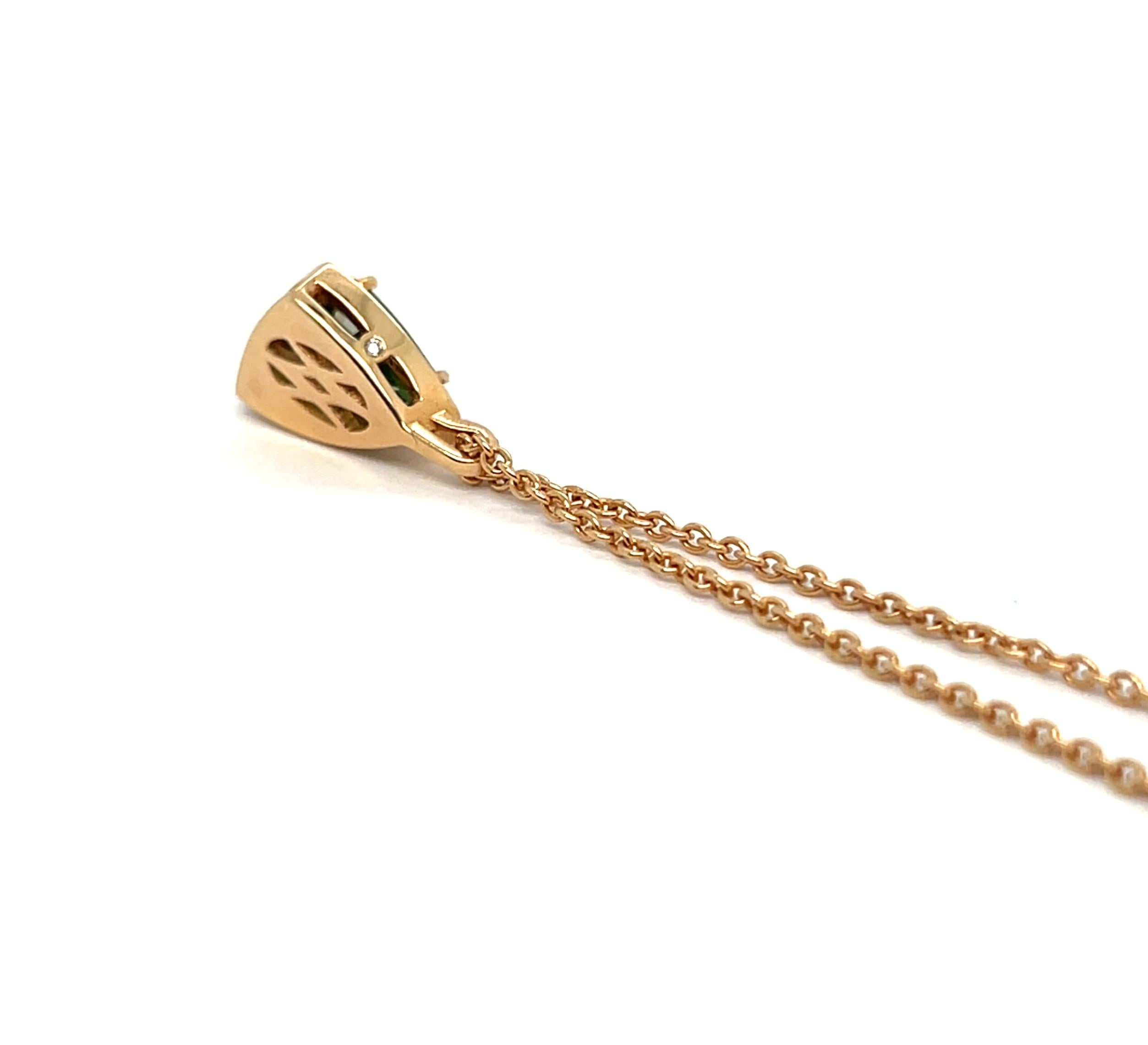 Collier pendentif saphir vert 2, 27 carats diamants or rose 18 carats en vente 1