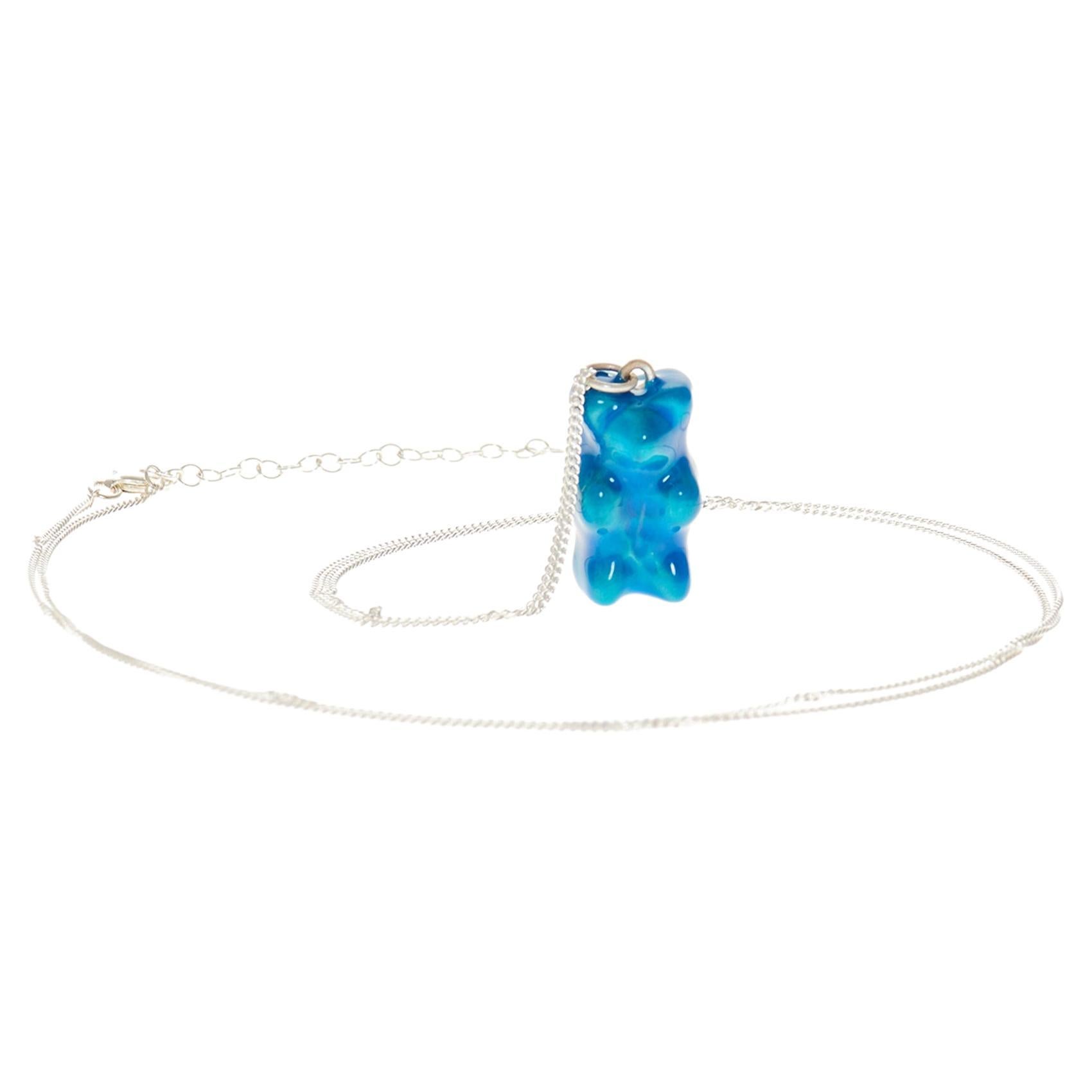 Pendant Necklace Gummy Bear blue Neon Unisex Silver Greek Jewellery For Sale