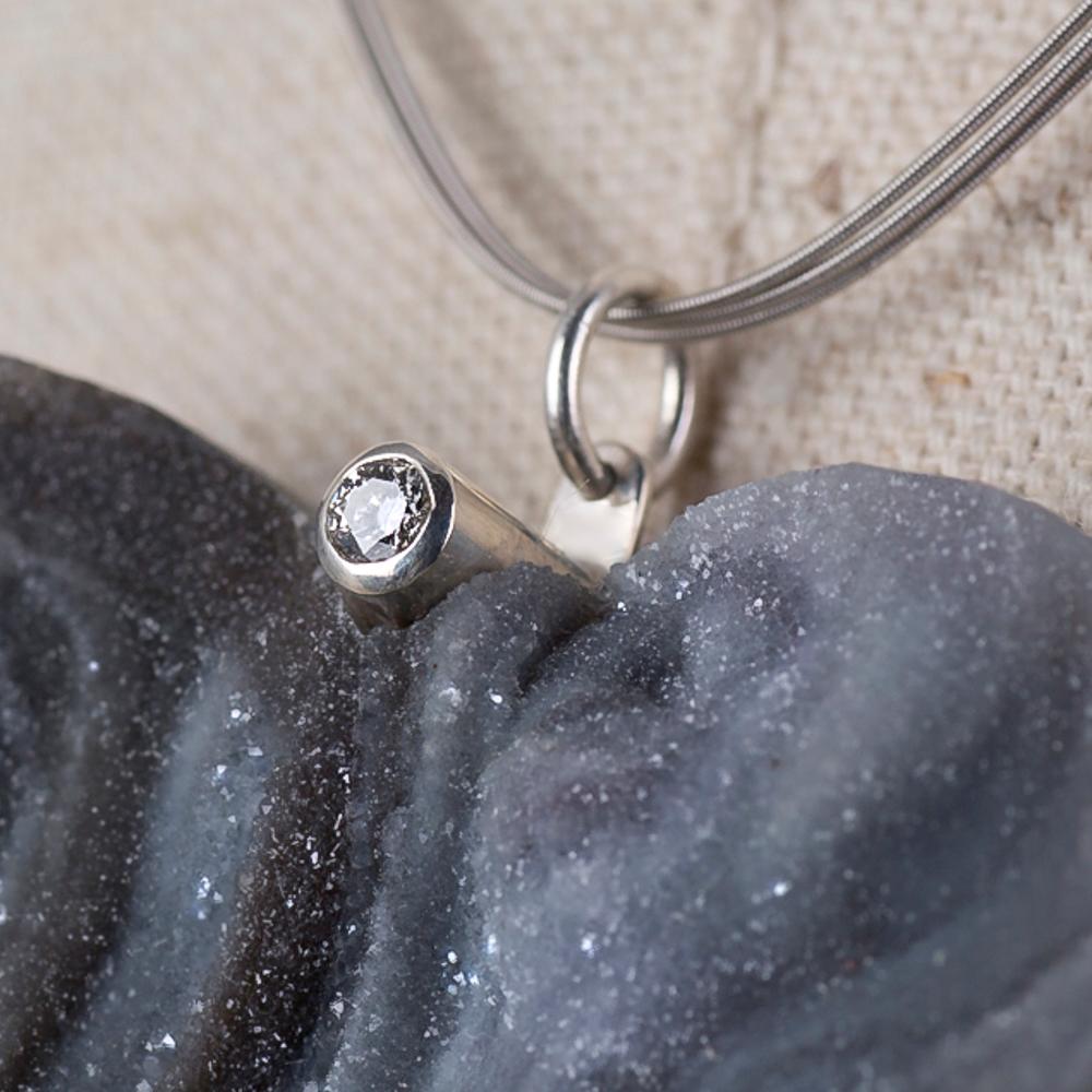 Women's Heart Shaped Druzy Pendant with Diamond on 18 Karat White Gold For Sale