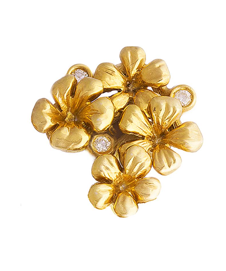 Halskette mit Blumenanhänger aus Gelbgold mit Diamanten und grünem Quarz (Moderne) im Angebot