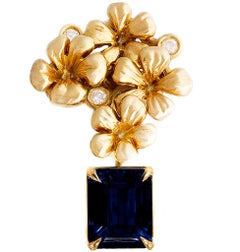 Collier pendentif en or jaune 18 carats avec saphir naturel et diamants
