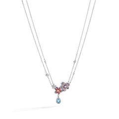 Pendant necklace in White Gold with Aquamarine, White Diamonds and Micromosaic