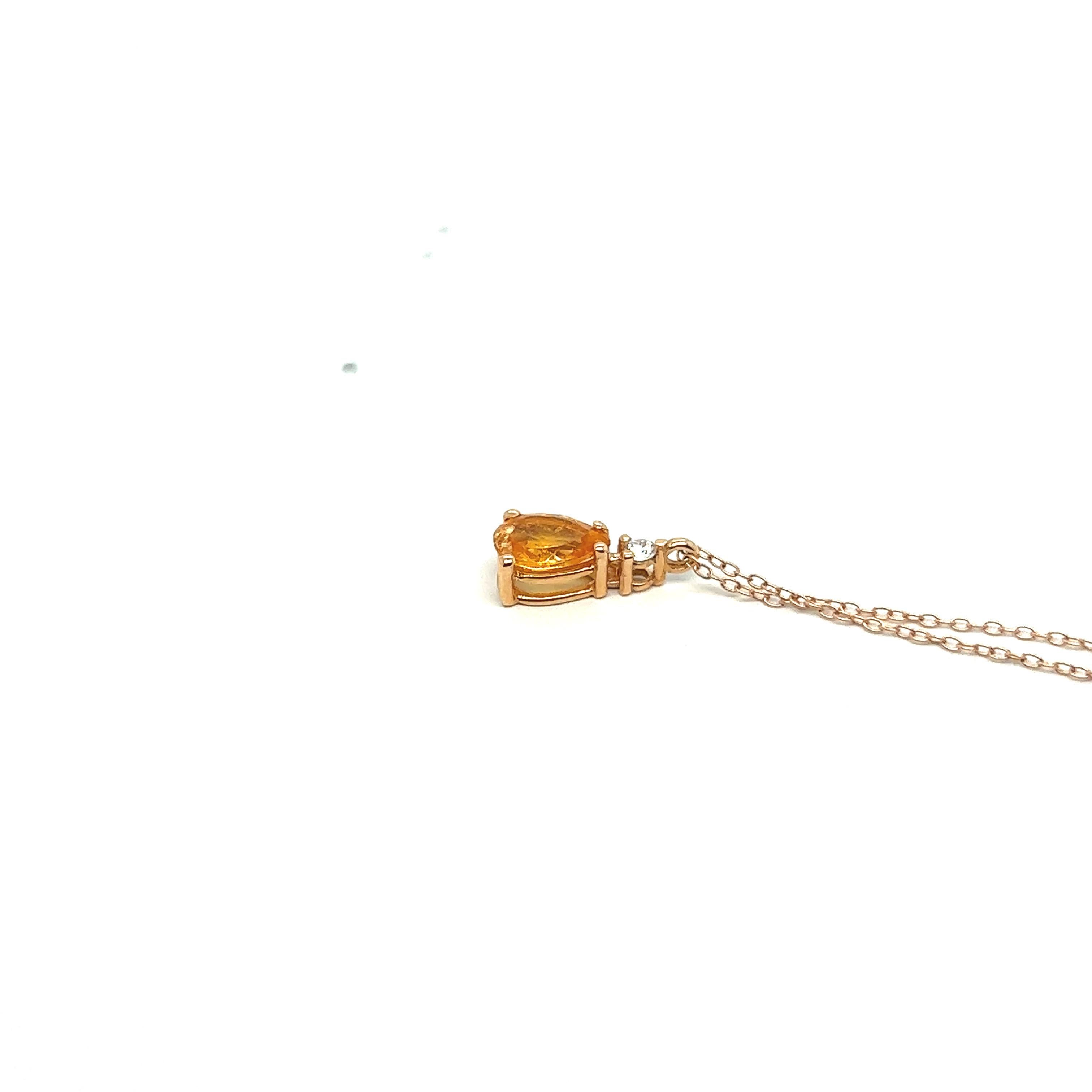 Pendant Necklace Mandarin Garnet Diamond Rose Gold  For Sale 1