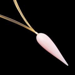 Pendant Necklace Pink Opal Teardrop on 18 Karat Gold Necklace