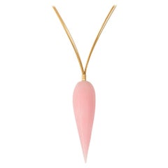 Pendant Necklace Pink Opal Teardrop on 18 Karat Gold Necklace