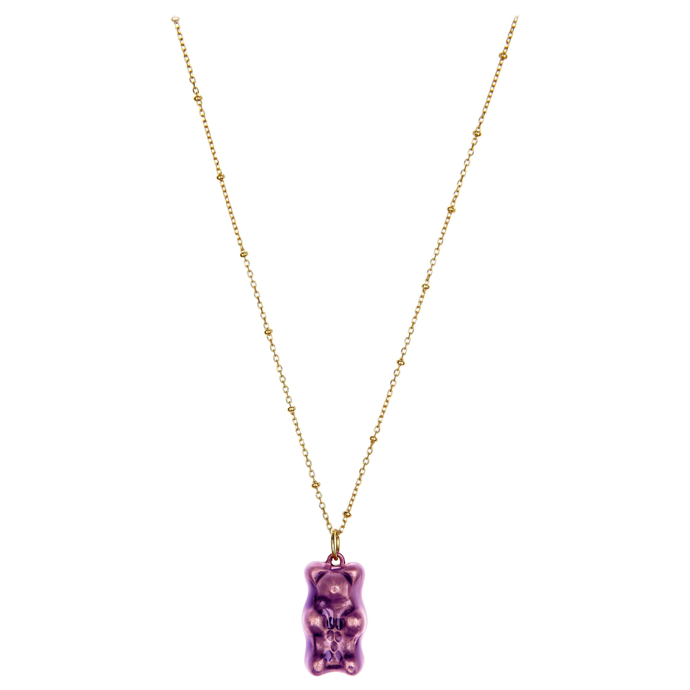 Pendant Necklace Purple Gummy Bear Unisex Silver Gold-Plated Greek Jewelry