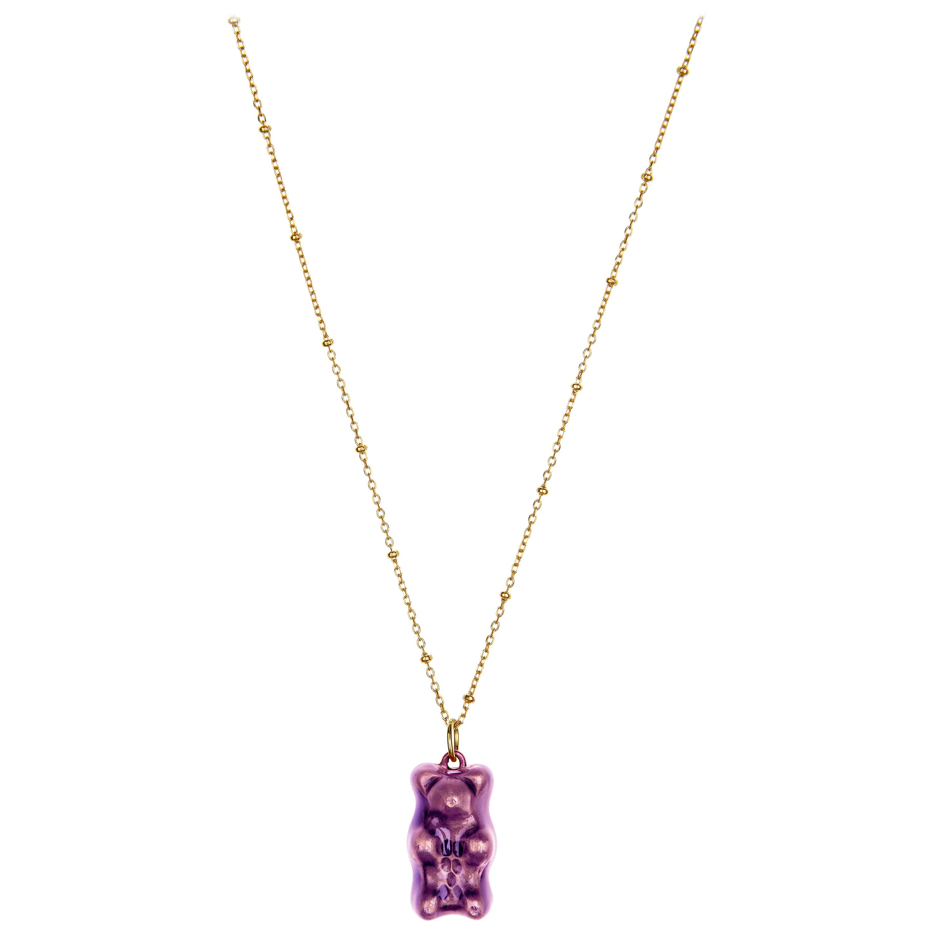 Pendant Necklace Purple Gummy Bear Unisex Silver Gold-Plated Greek Jewelry For Sale