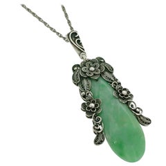 Pendant Necklace, Silver, Jade, Handmade, Used