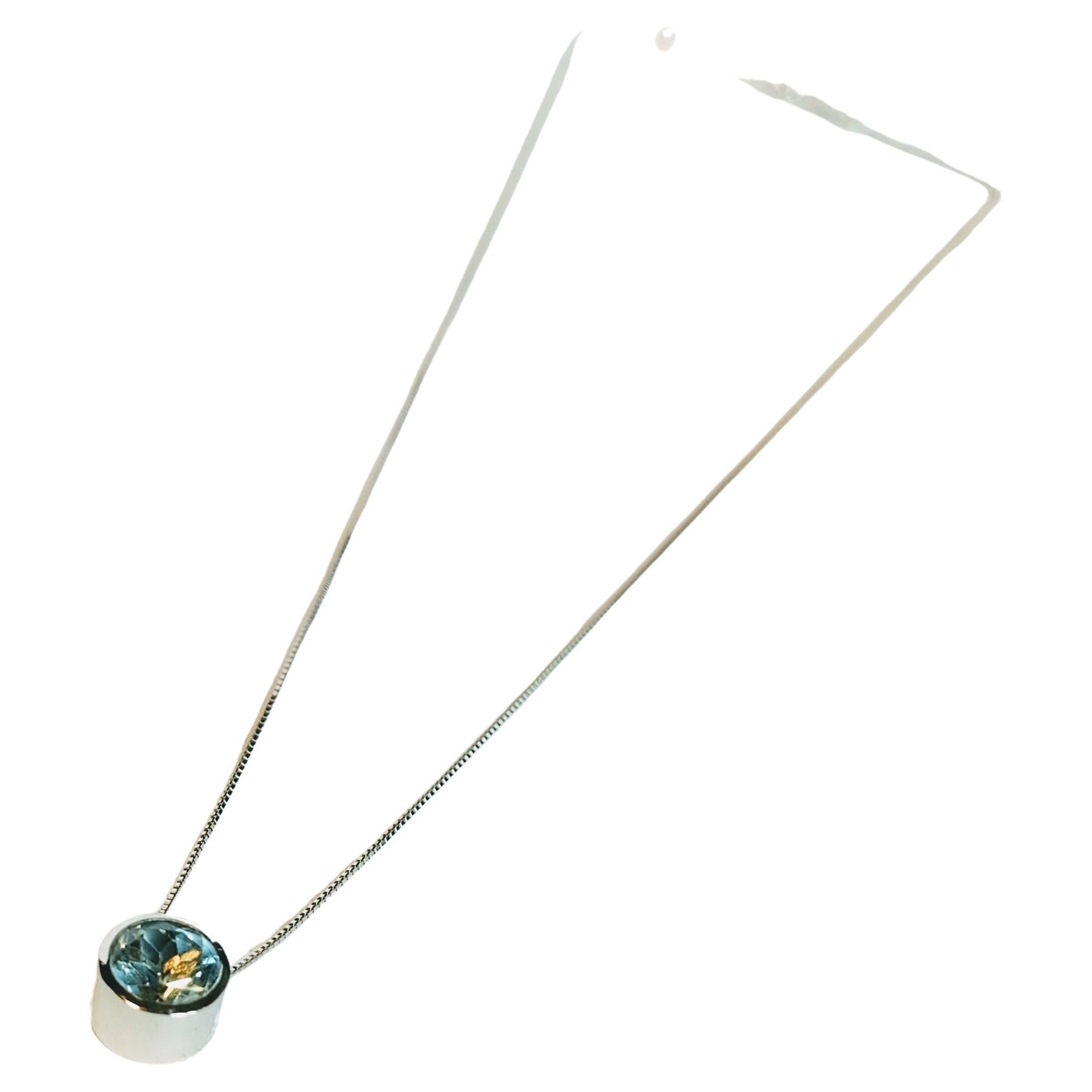 Women's or Men's Pendant Necklace Sky Blue Topaz 1.85 Carat Round Cut White Gold 18 Karat For Sale