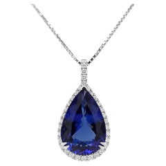 14.17ct Piedra Tanzanita Diamante Blanco Collar Colgante Platino