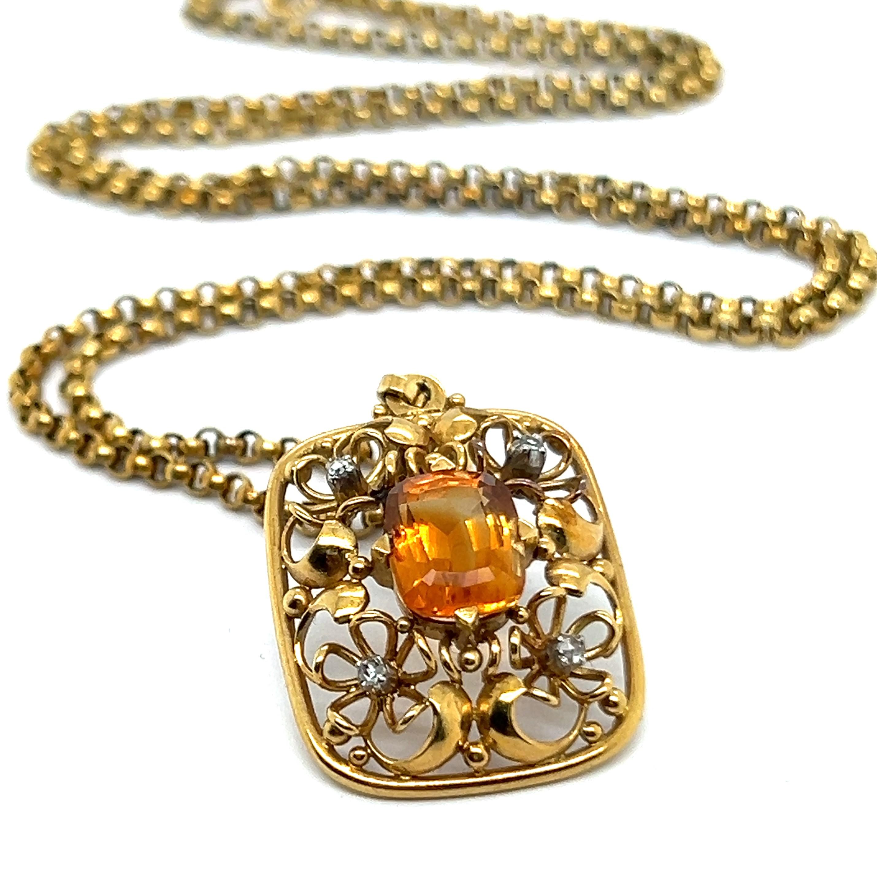 Pendant Necklace with Citrine & Diamonds in 18 Karat Yellow Gold For Sale 5