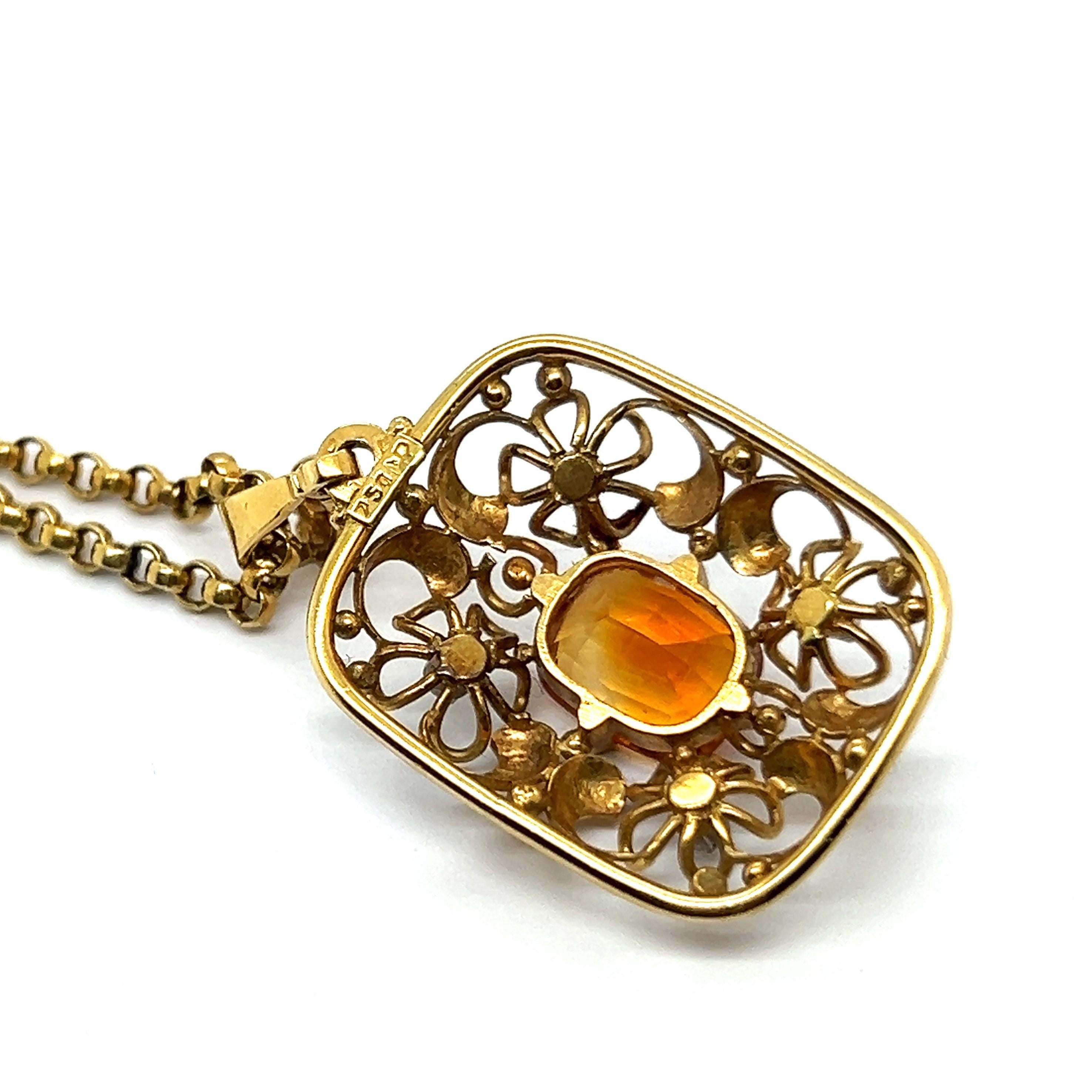 Artist Pendant Necklace with Citrine & Diamonds in 18 Karat Yellow Gold For Sale