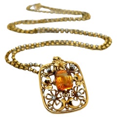 Used Pendant Necklace with Citrine & Diamonds in 18 Karat Yellow Gold