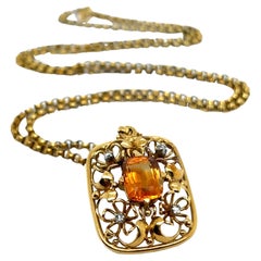 Halskette mit Anhänger aus 18 Karat Gelbgold mit Citrin und Diamanten