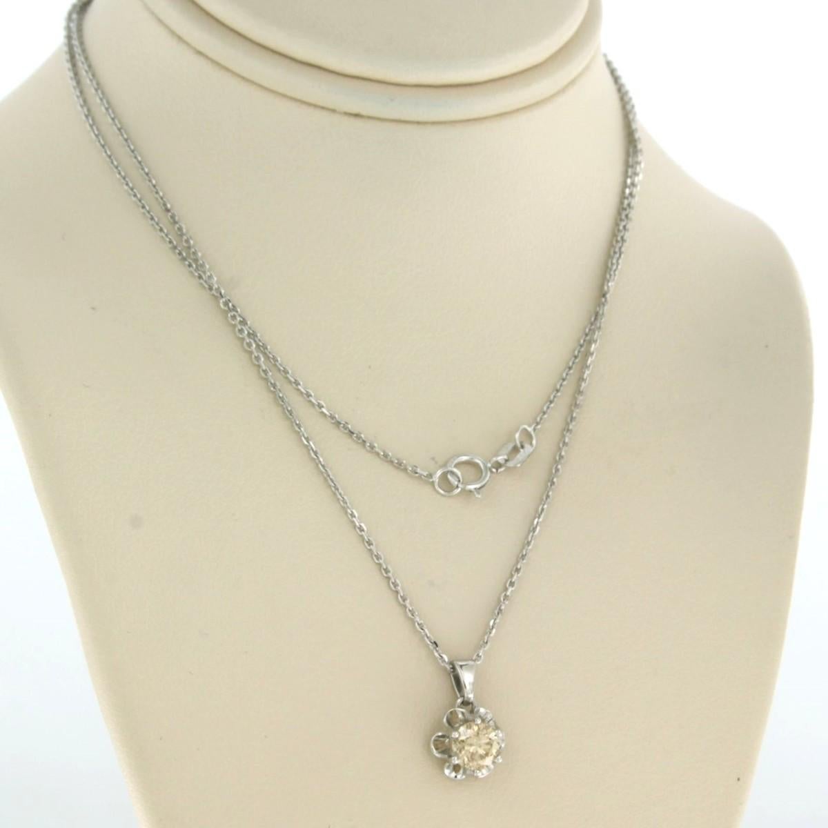 Art Nouveau Pendant Necklace with Old European cut diamond 0.50 ct  14k white gold For Sale
