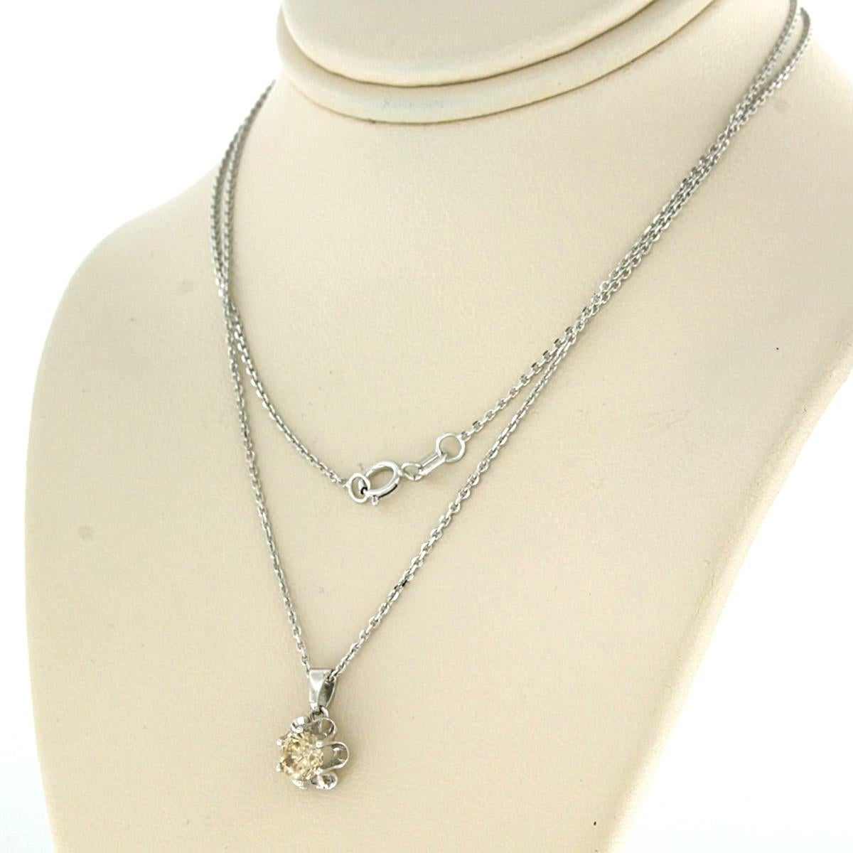 Old European Cut Pendant Necklace with Old European cut diamond 0.50 ct  14k white gold For Sale