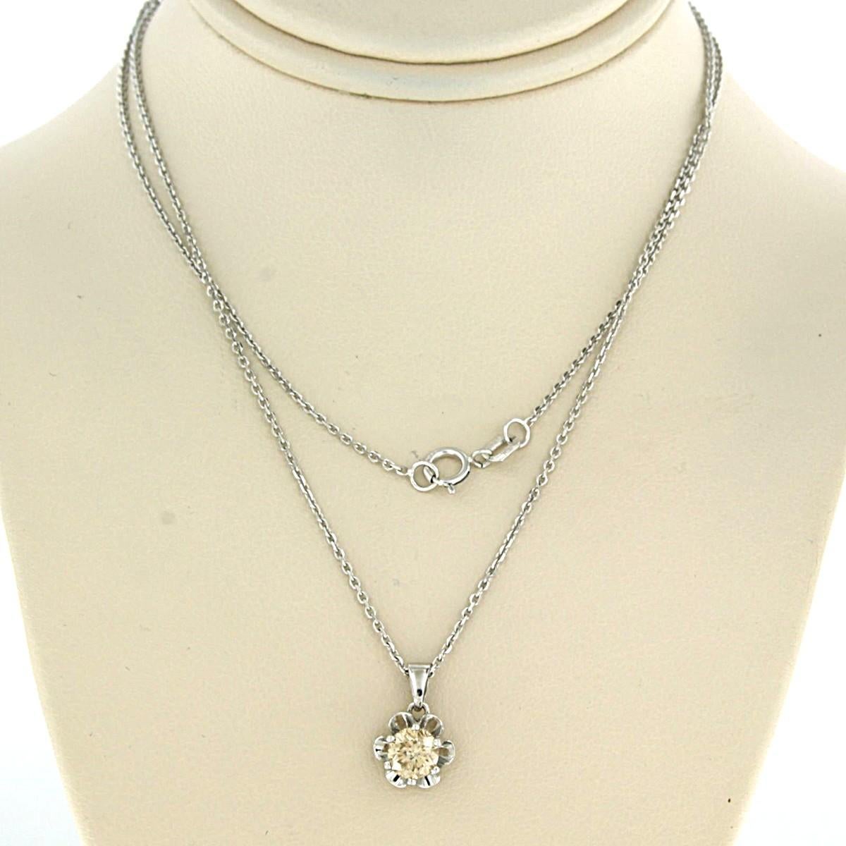 Pendant Necklace with Old European cut diamond 0.50 ct  14k white gold In Excellent Condition For Sale In The Hague, ZH