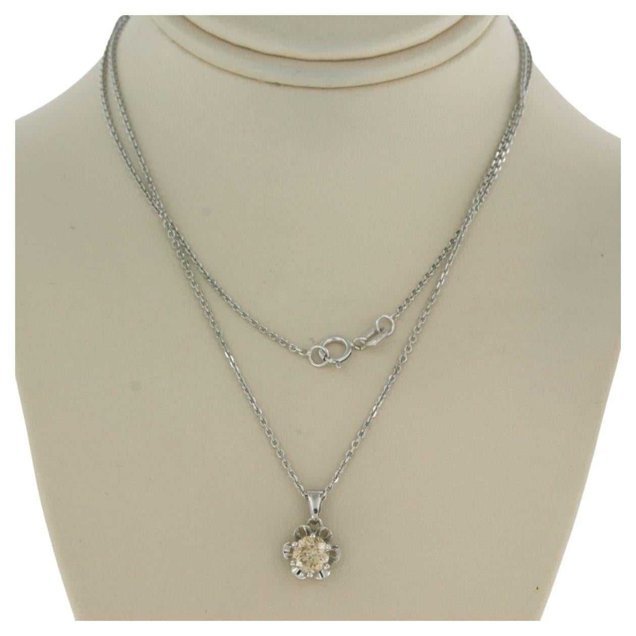 Pendant Necklace with Old European cut diamond 0.50 ct  14k white gold