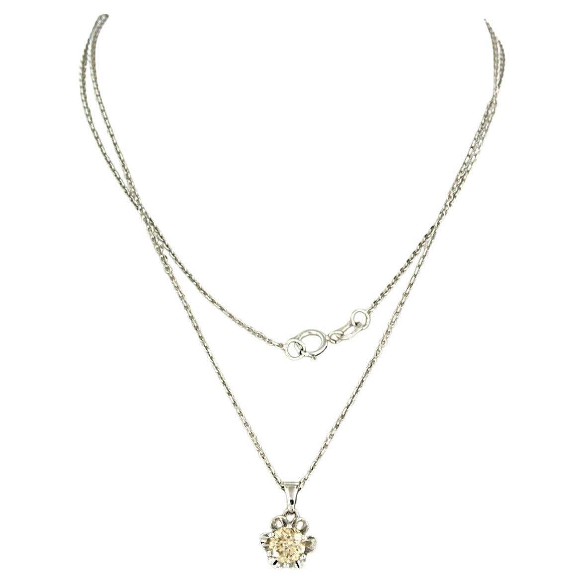 Pendant Necklace with Old European cut diamond 0.50 ct  14k white gold