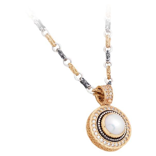 Pendant Necklace with Pearl and Small Zircon Gemstones, Dimitrios Exclusive M297