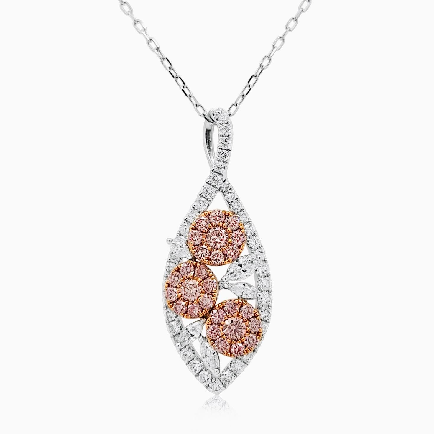 Contemporary Pendant Necklace with Pink diamonds and White diamonds, with platinum chain For Sale