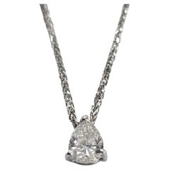 Pendant Necklaces Natural Diamond Pear Cut 0.75 Carat White Gold 18 karat