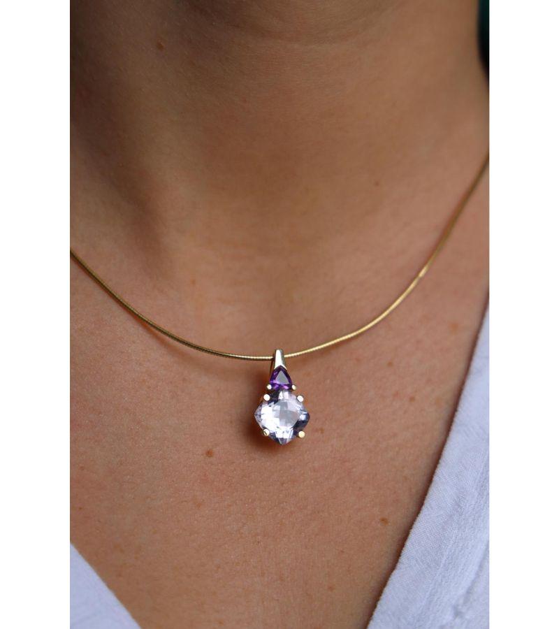 Antique Cushion Cut Pendant Necklaces Yellow Gold Amethyst For Sale