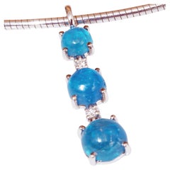 Pendant NEON Colors blue Apatite and Diamonds magnificient unseen Color 3.78 ct 