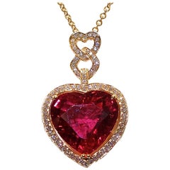 Pendant of Fine Red Rubelite and White Diamonds