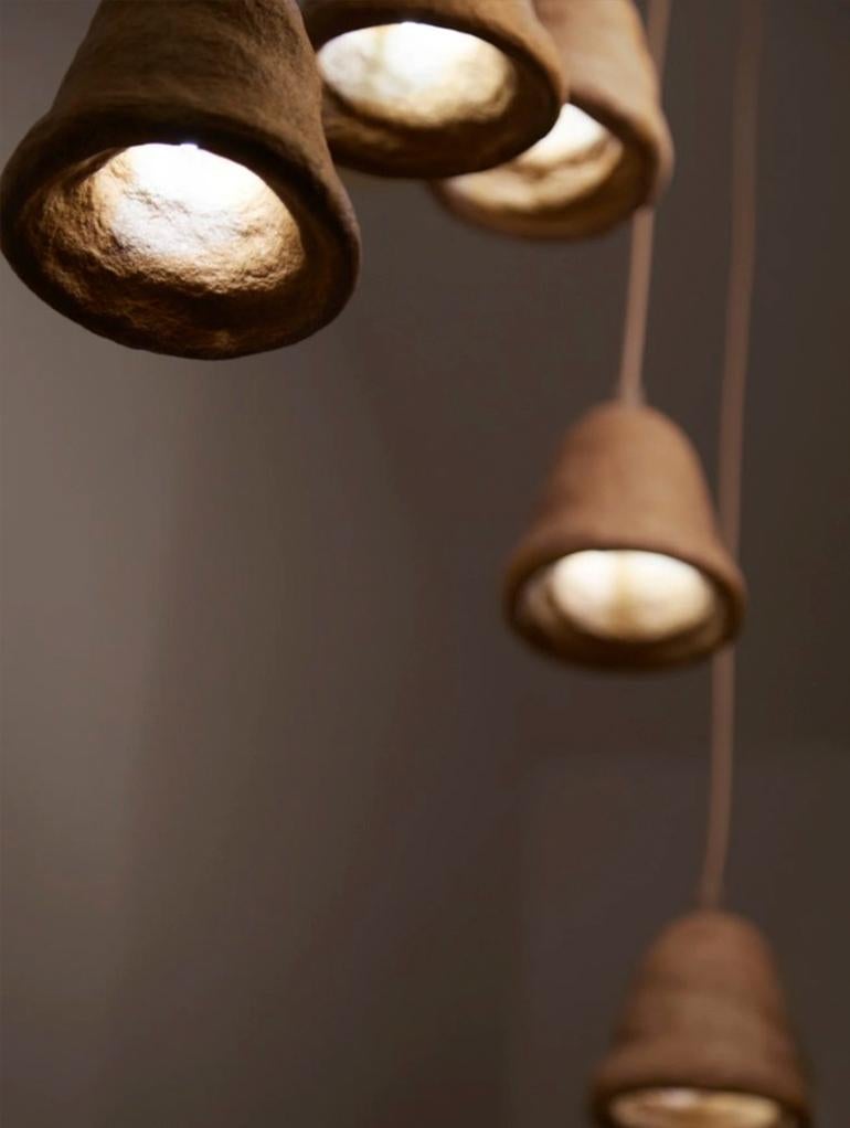 Ukrainian Pendant organic modern ceramic Lamp mid-century brutalist wabi sabi lighting For Sale