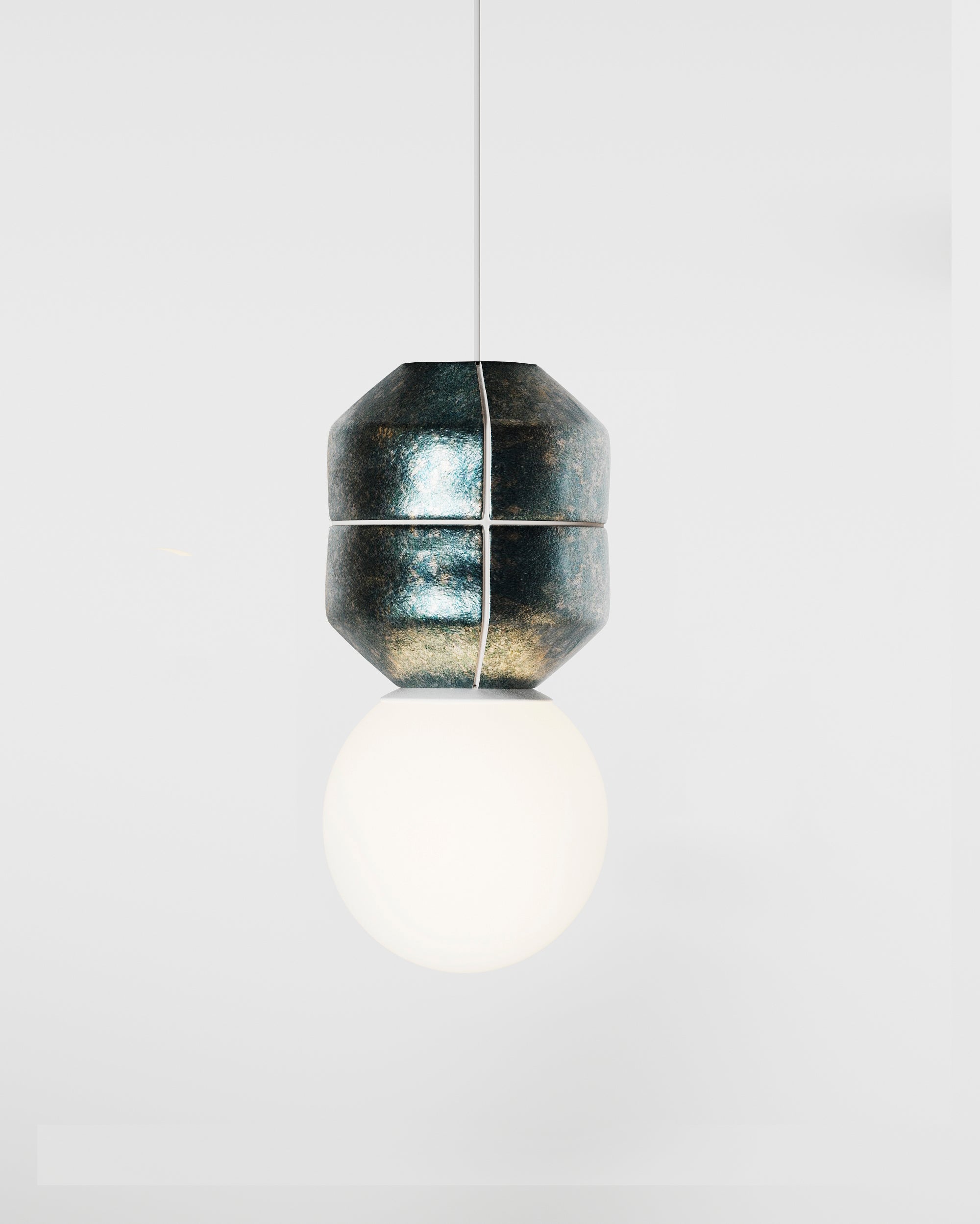 Lampe à suspension en céramique organique moderniste de style brutaliste du milieu du siècle dernier