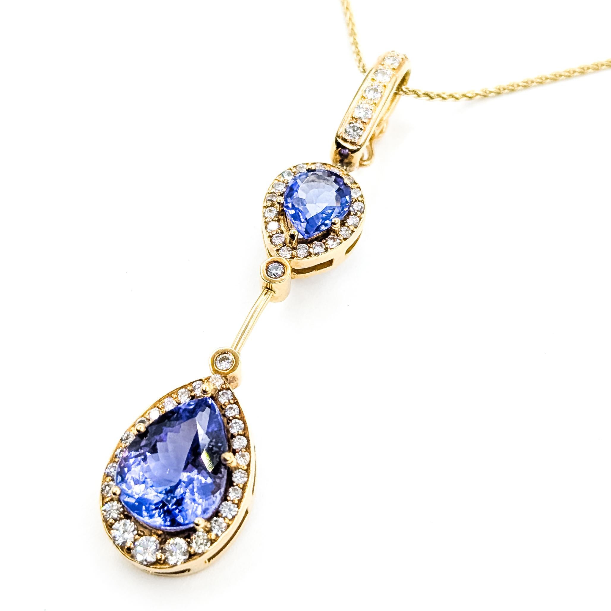 Taille poire Pendentif Poire Tanzanite et Diamant en or jaune 14k en vente