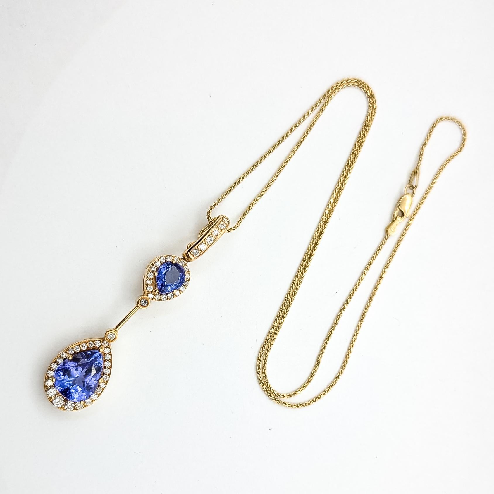 Pendentif Poire Tanzanite et Diamant en or jaune 14k Excellent état - En vente à Bloomington, MN
