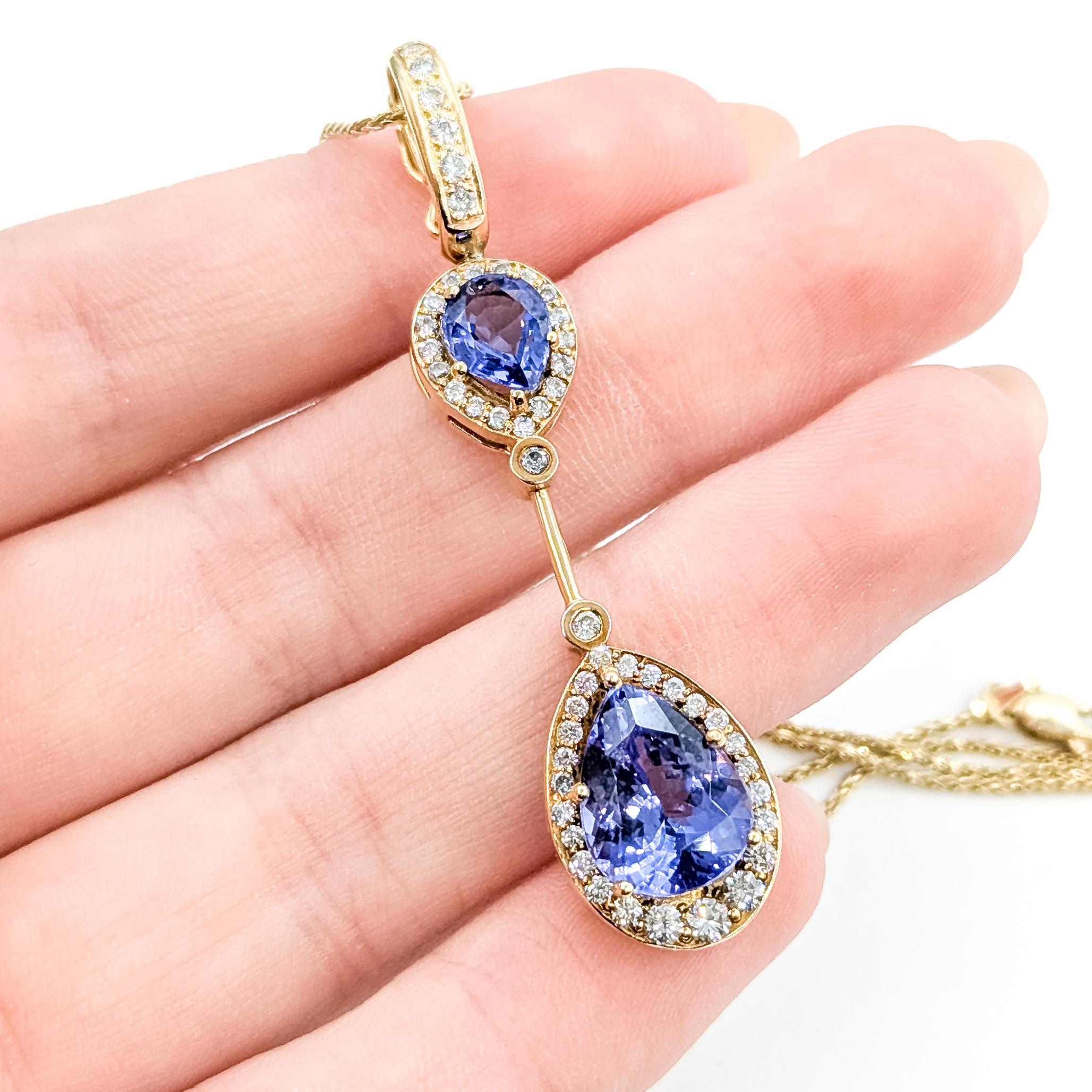 Pendentif Poire Tanzanite et Diamant en or jaune 14k Pour femmes en vente