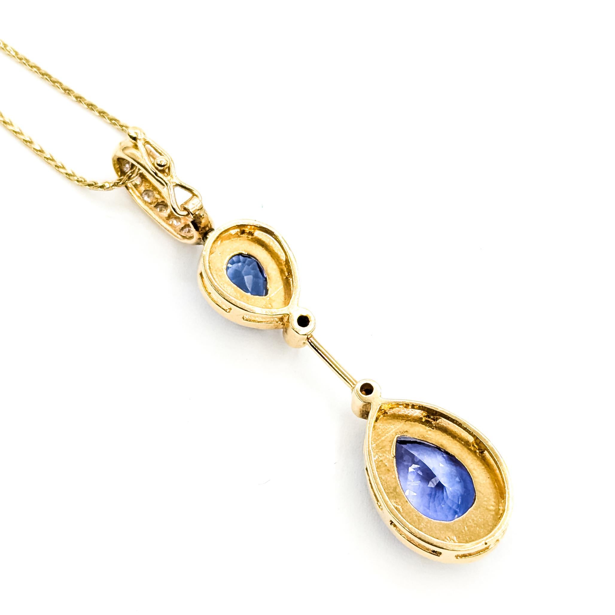 Pendentif Poire Tanzanite et Diamant en or jaune 14k en vente 2