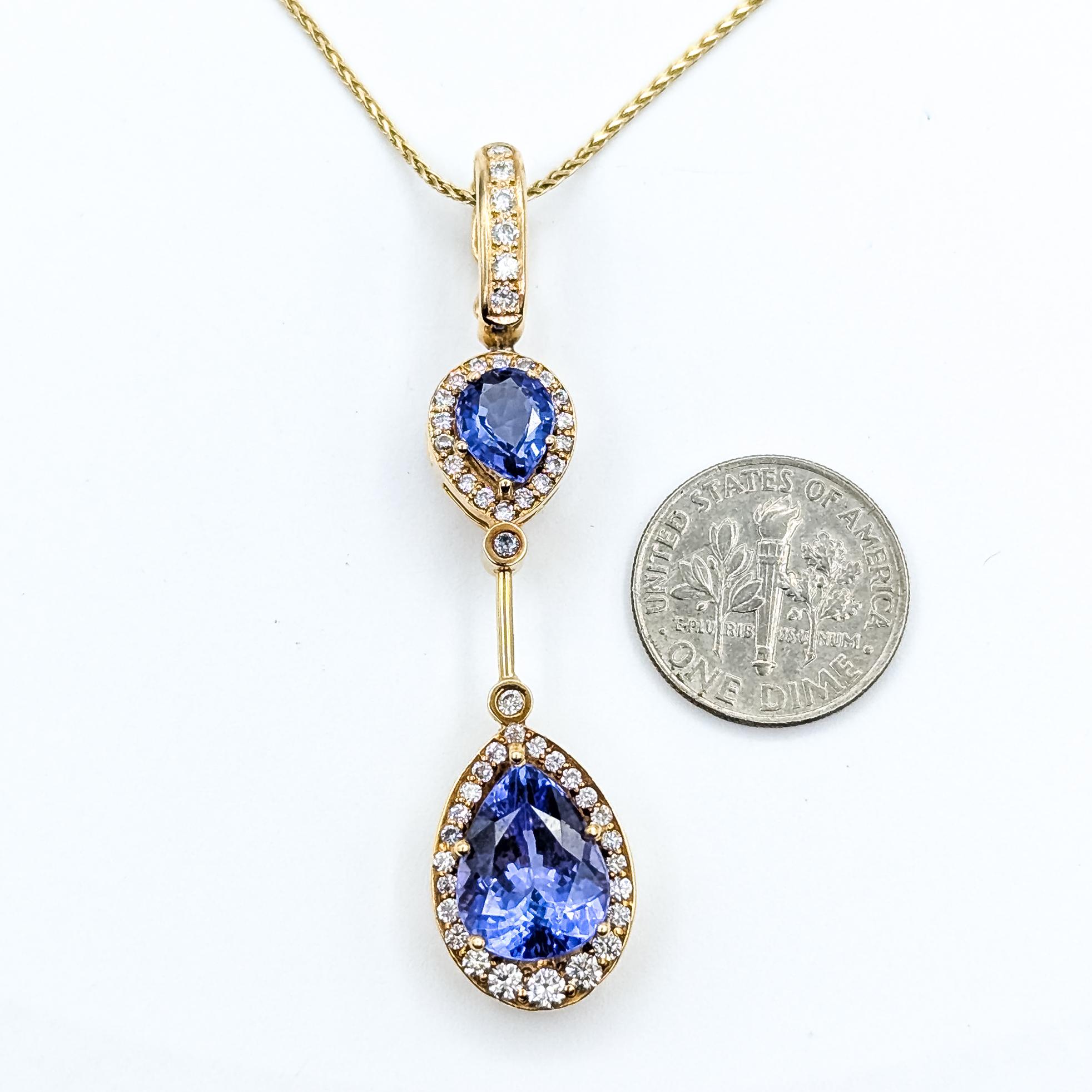 Pendentif Poire Tanzanite et Diamant en or jaune 14k en vente 3
