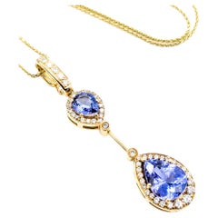 Pendentif Poire Tanzanite et Diamant en or jaune 14k