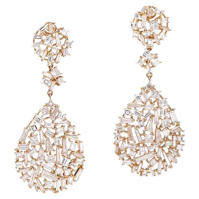 Pendant Pink Gold Diamond Earrings For Sale